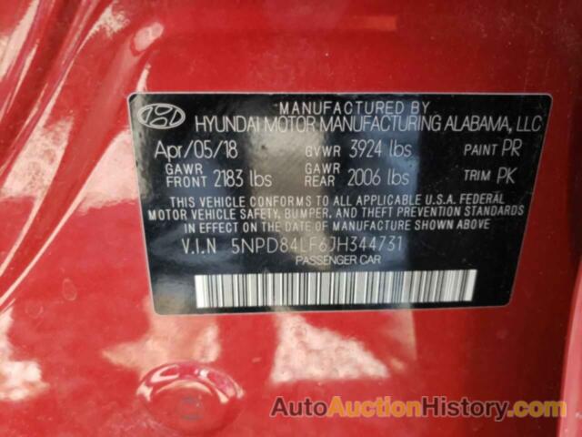 HYUNDAI ELANTRA SEL, 5NPD84LF6JH344731