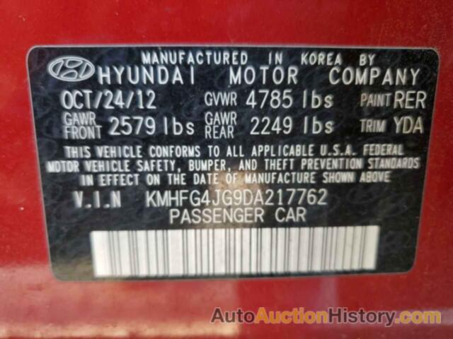 HYUNDAI AZERA, KMHFG4JG9DA217762