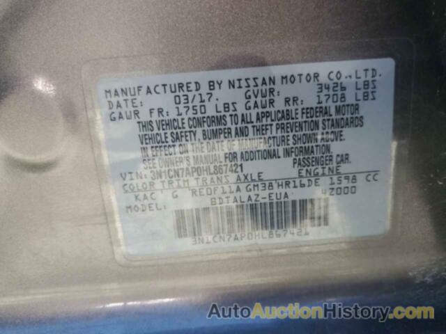 NISSAN VERSA S, 3N1CN7AP0HL867421