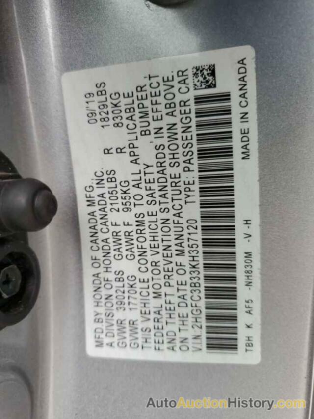 HONDA CIVIC EX, 2HGFC3B33KH357120