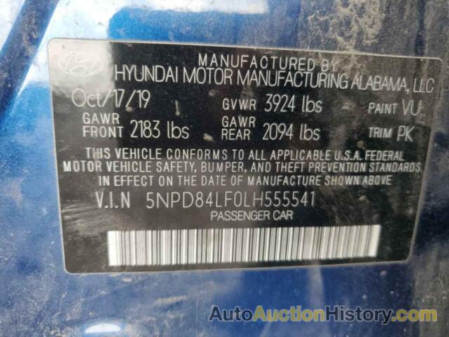 HYUNDAI ELANTRA SEL, 5NPD84LF0LH555541