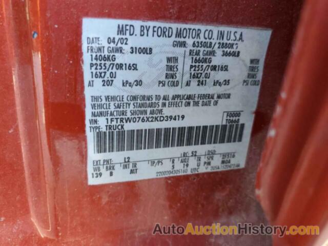 FORD F-150 SUPERCREW, 1FTRW076X2KD39419