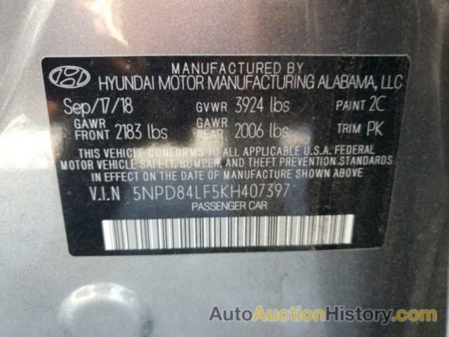 HYUNDAI ELANTRA SEL, 5NPD84LF5KH407397