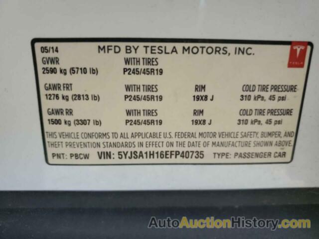 TESLA MODEL S, 5YJSA1H16EFP40735