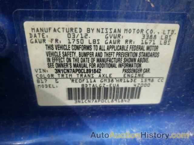 NISSAN VERSA S, 3N1CN7AP0CL891842