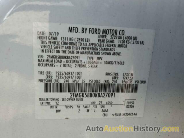 FORD FLEX SE, 2FMGK5B80KBA27091