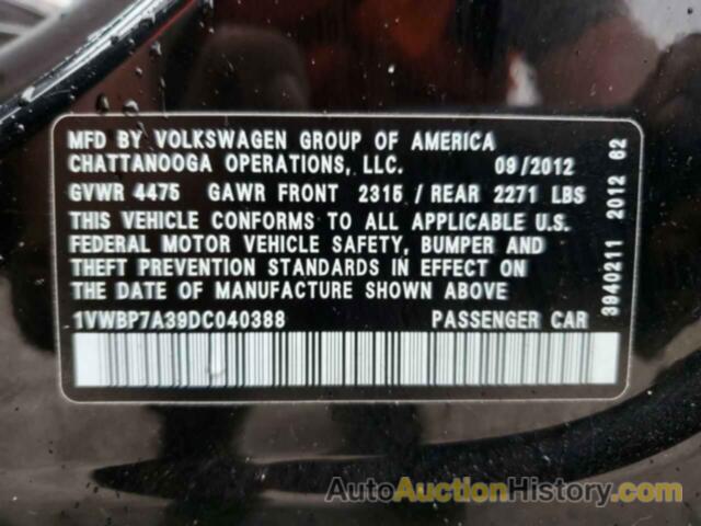 VOLKSWAGEN PASSAT SE, 1VWBP7A39DC040388