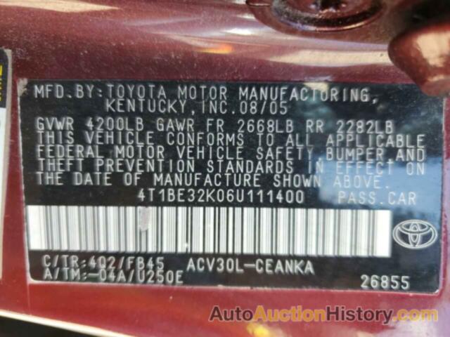 TOYOTA CAMRY LE, 4T1BE32K06U111400