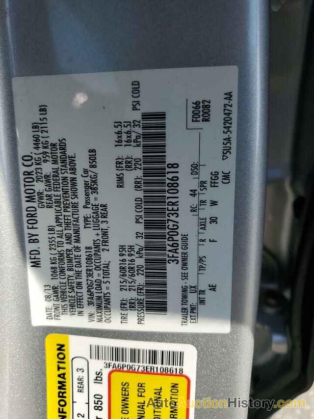 FORD FUSION S, 3FA6P0G73ER108618