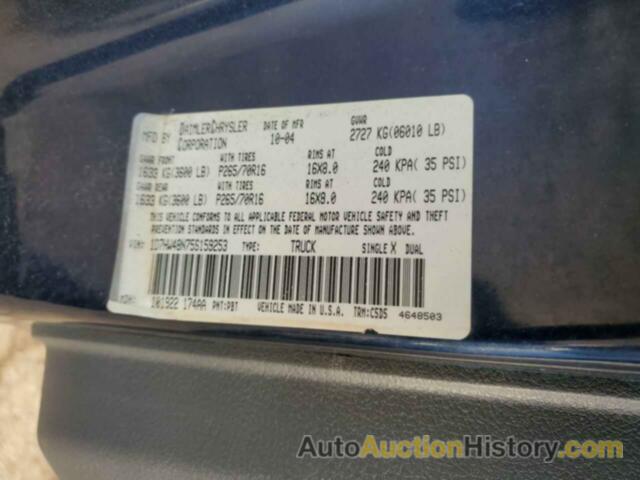 DODGE DAKOTA QUAD SLT, 1D7HW48N75S159253