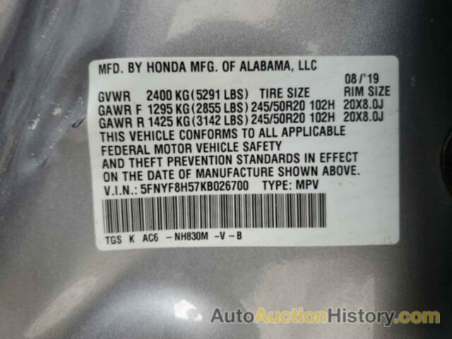 HONDA PASSPORT EXL, 5FNYF8H57KB026700