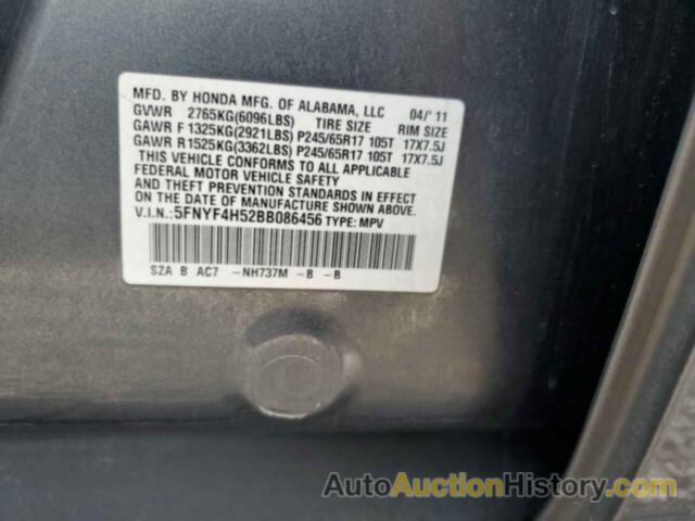 HONDA PILOT EXL, 5FNYF4H52BB086456