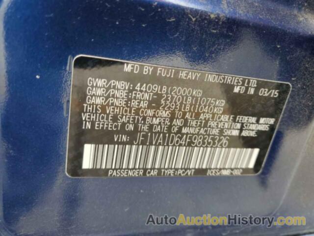 SUBARU WRX PREMIUM, JF1VA1D64F9835326