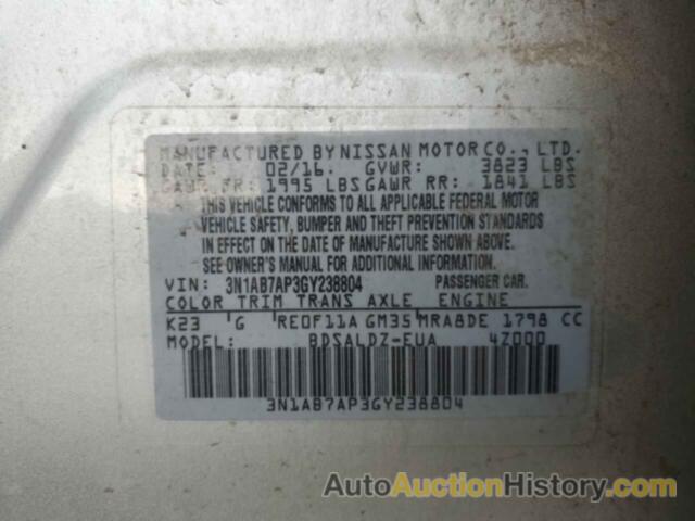 NISSAN SENTRA S, 3N1AB7AP3GY238804