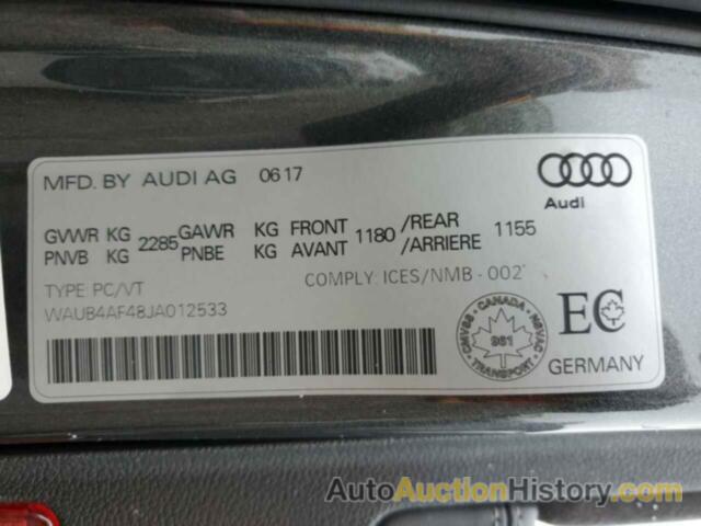 AUDI S4/RS4 PREMIUM PLUS, WAUB4AF48JA012533