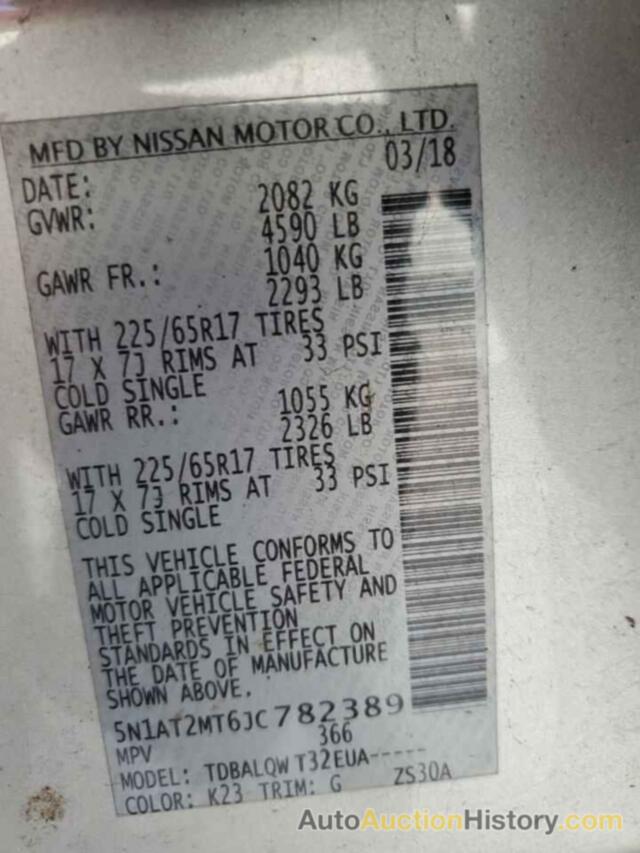 NISSAN ROGUE S, 5N1AT2MT6JC782389