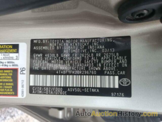 TOYOTA CAMRY L, 4T4BF1FK2DR296760