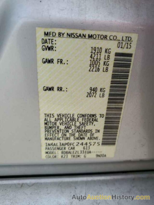 NISSAN ALTIMA 2.5, 1N4AL3AP0FC244575