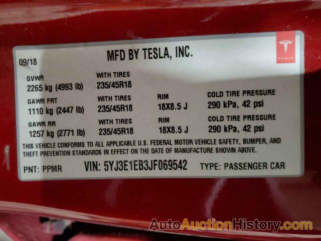 TESLA MODEL 3, 5YJ3E1EB3JF069542