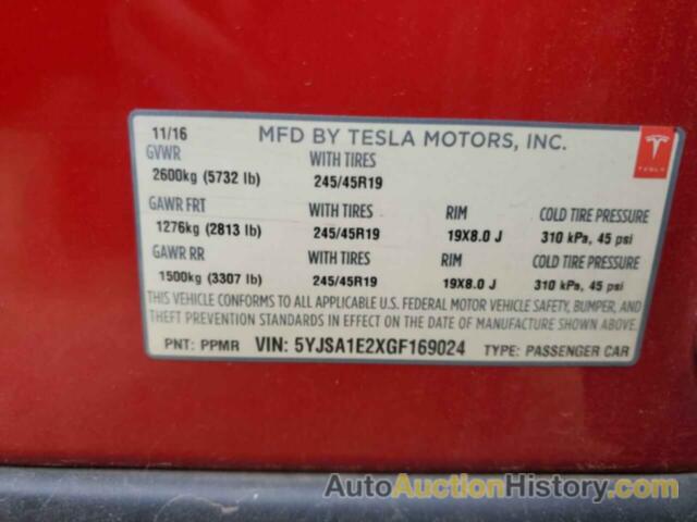 TESLA MODEL S, 5YJSA1E2XGF169024