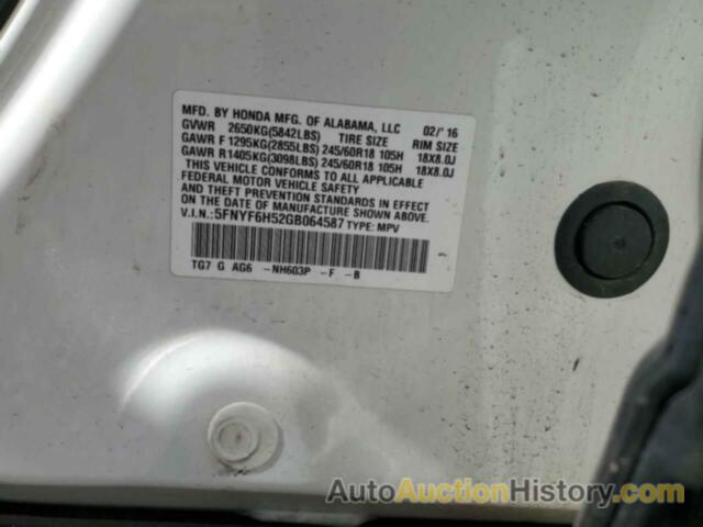 HONDA PILOT EXL, 5FNYF6H52GB064587