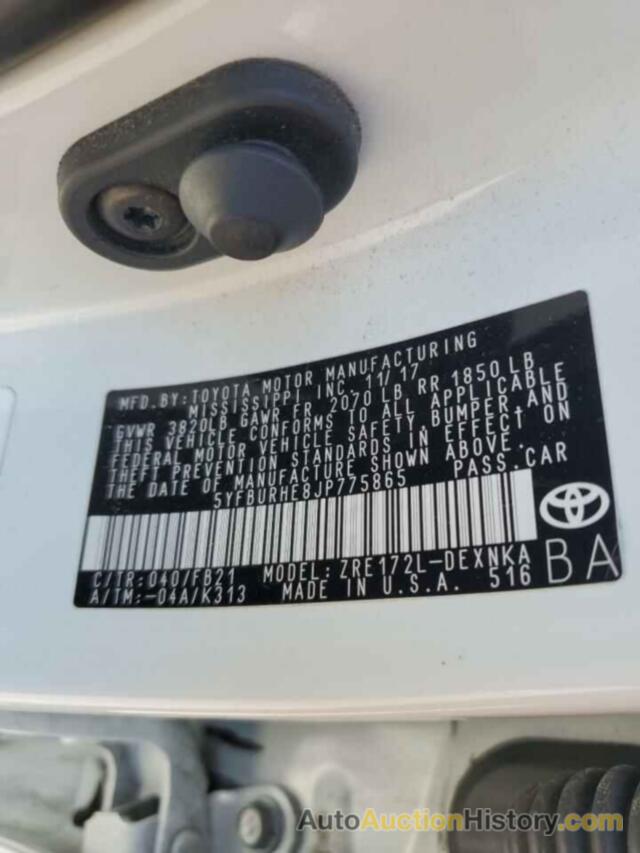 TOYOTA COROLLA L, 5YFBURHE8JP775865