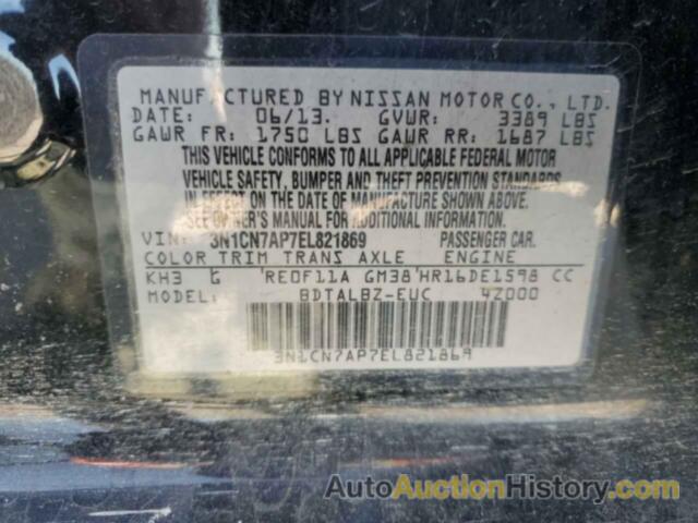 NISSAN VERSA S, 3N1CN7AP7EL821869