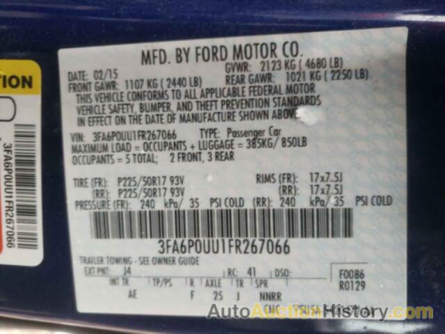 FORD FUSION S HYBRID, 3FA6P0UU1FR267066