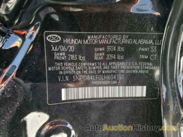 HYUNDAI ELANTRA SEL, 5NPD84LF0LH604351