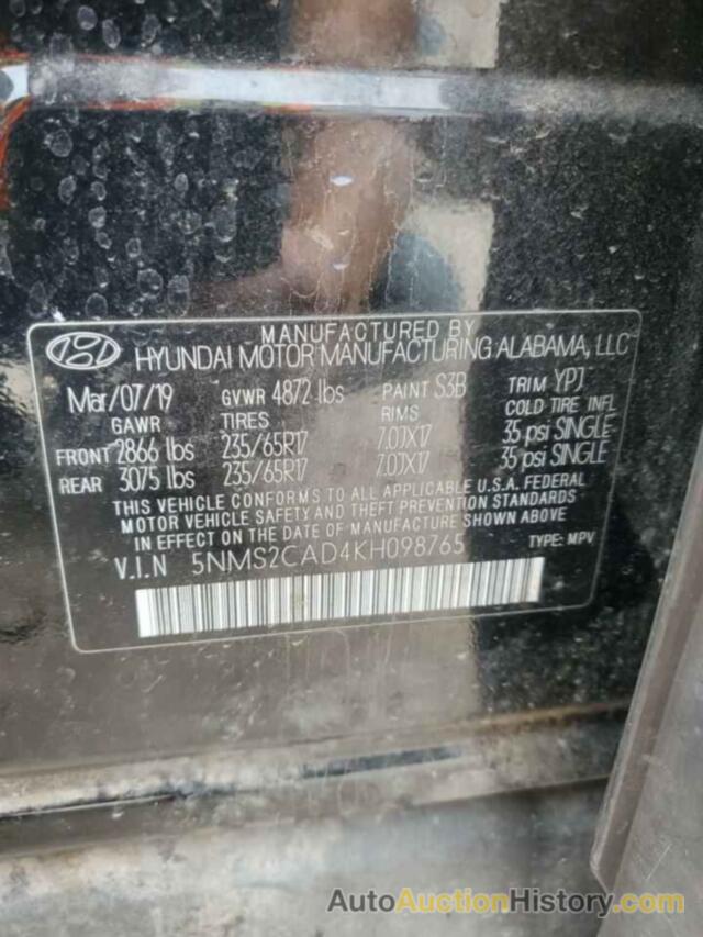 HYUNDAI SANTA FE SE, 5NMS2CAD4KH098765