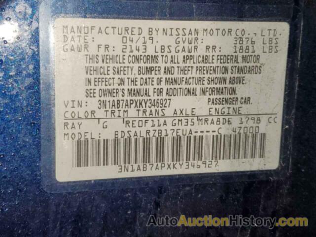 NISSAN SENTRA S, 3N1AB7APXKY346927