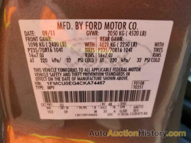 FORD ESCAPE LIMITED, 1FMCU0EG4CKA74467