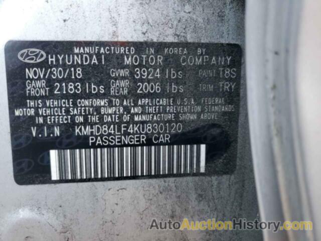 HYUNDAI ELANTRA SEL, KMHD84LF4KU830120