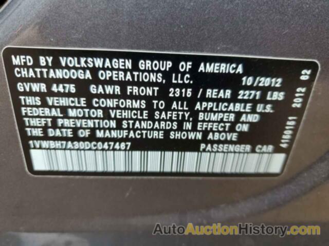 VOLKSWAGEN PASSAT SE, 1VWBH7A30DC047467