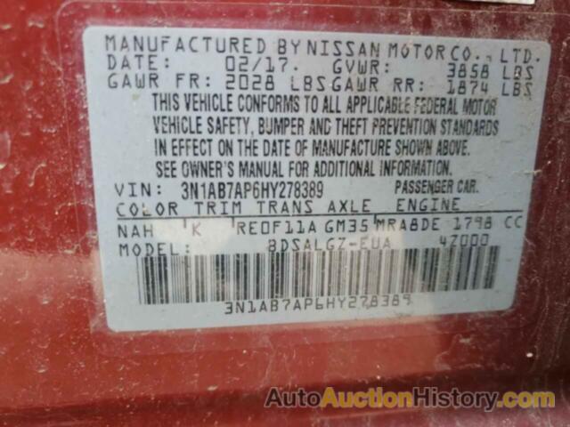 NISSAN SENTRA S, 3N1AB7AP6HY278389