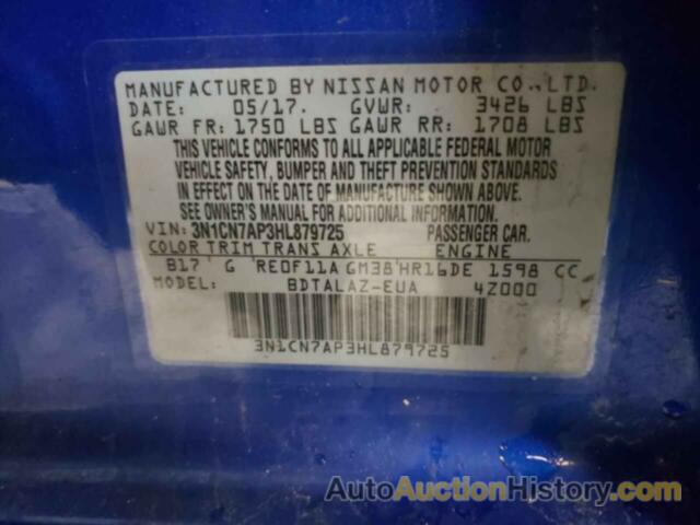 NISSAN VERSA S, 3N1CN7AP3HL879725