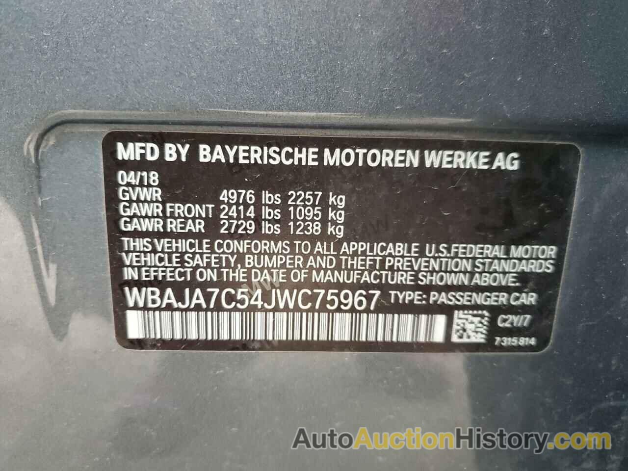 BMW 5 SERIES XI, WBAJA7C54JWC75967