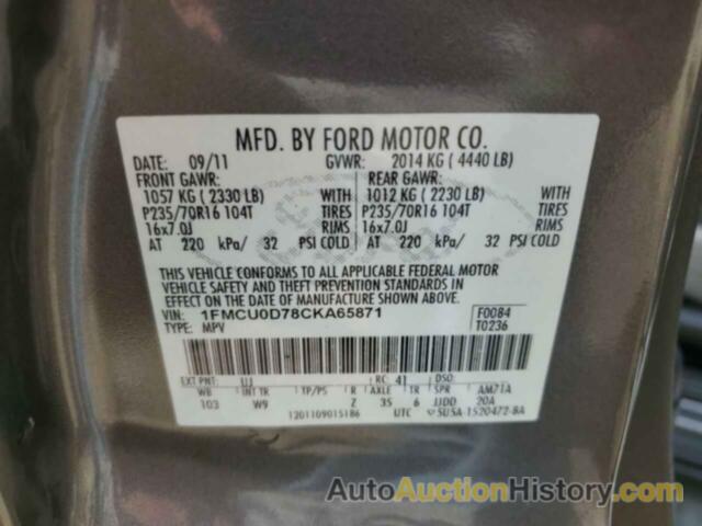 FORD ESCAPE XLT, 1FMCU0D78CKA65871