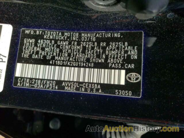 TOYOTA CAMRY HYBRID, 4T1BD1FK2GU194248