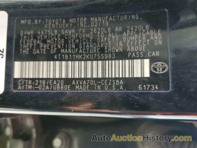 TOYOTA CAMRY L, 4T1B11HK2KU755983