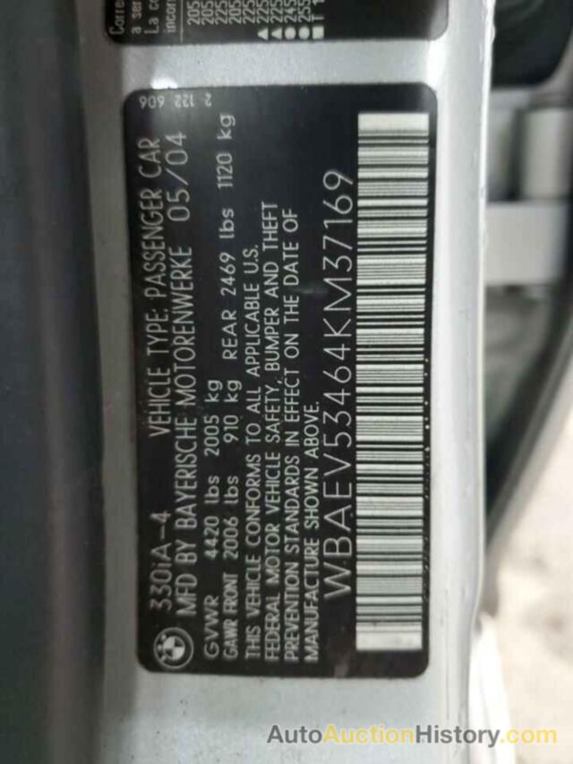 BMW 3 SERIES I, WBAEV53464KM37169