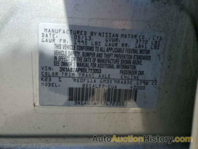 NISSAN SENTRA S, 3N1AB7AP9DL723053