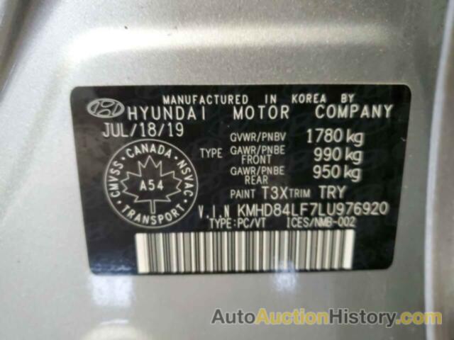 HYUNDAI ELANTRA SEL, KMHD84LF7LU976920