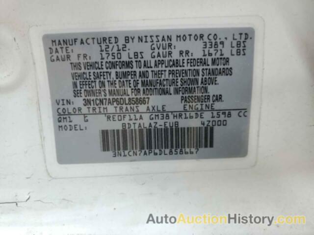 NISSAN VERSA S, 3N1CN7AP6DL858667