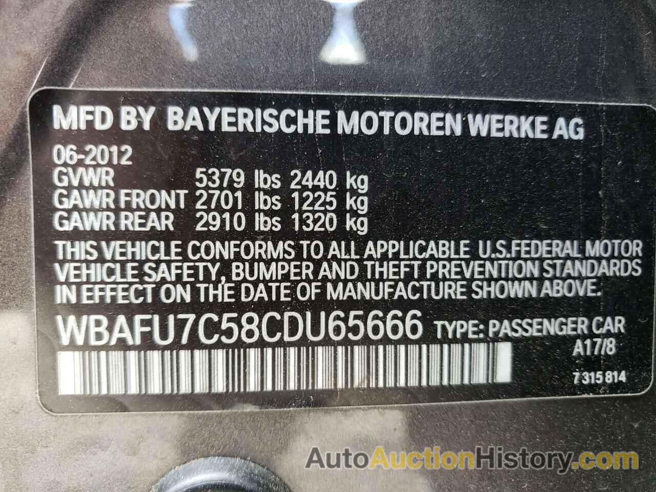 BMW 5 SERIES XI, WBAFU7C58CDU65666