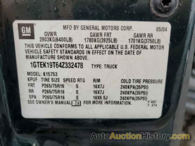 GMC SIERRA K1500, 1GTEK19T64Z332478