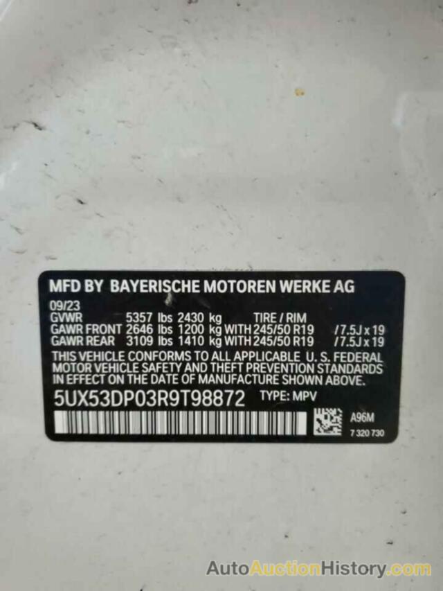 BMW X3 XDRIVE30I, 5UX53DP03R9T98872