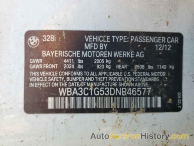 BMW 3 SERIES I SULEV, WBA3C1G53DNR46577