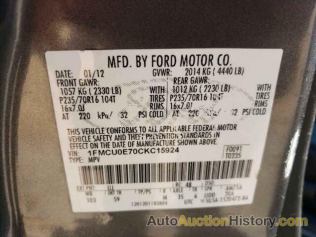 FORD ESCAPE LIMITED, 1FMCU0E70CKC15924