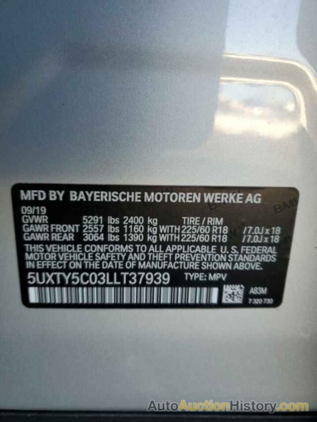 BMW X3 XDRIVE30I, 5UXTY5C03LLT37939